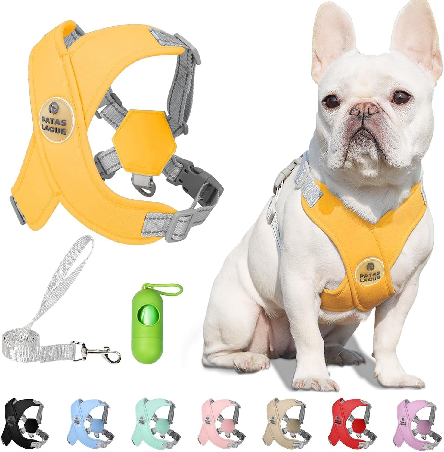 patas-lague-dog-harness-with-leash-set-adjustable-soft-padded-step-in-dog-vest-no-choke-no-pull-reflective-for-small-medium-pets-with-poop-bags-and-dispenser-solid-and-no-chew-pink-m