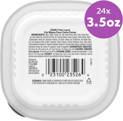 Cesar Filets in Gravy Wet Dog Food, Filet Mignon Flavor, 3.5 Oz, 24 Count | Real Beef, Easy to Digest, No Fillers, No Added Sugar, No Artificial Flavors, Slow-Cooked Tender Texture, Easy Peel Trays9