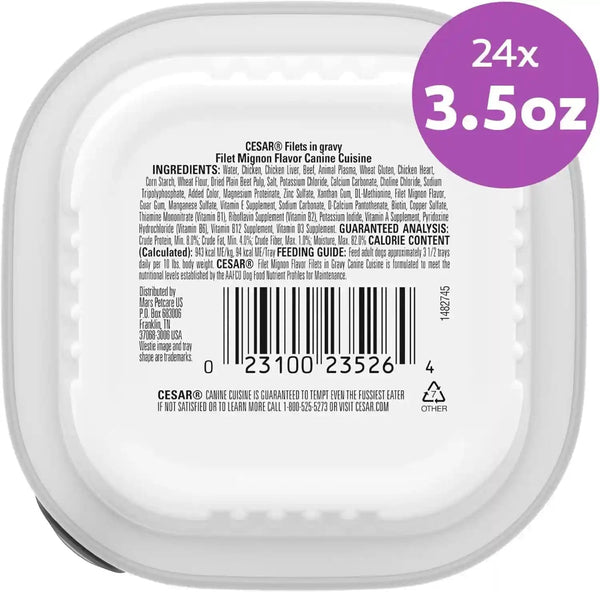 Cesar Filets in Gravy Wet Dog Food, Filet Mignon Flavor, 3.5 Oz, 24 Count | Real Beef, Easy to Digest, No Fillers, No Added Sugar, No Artificial Flavors, Slow-Cooked Tender Texture, Easy Peel Trays9