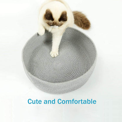 Large Cat Bed Basket round Cotton Rope Woven - Calming Rope Bed Sleep Surface 17.7 Inches(45 Cm),Cozy Scratching Indoor Pet Bed for a Large Cat or 2 Small Cats,Fit up to 20 Lbs Pets,Washable,Grey5