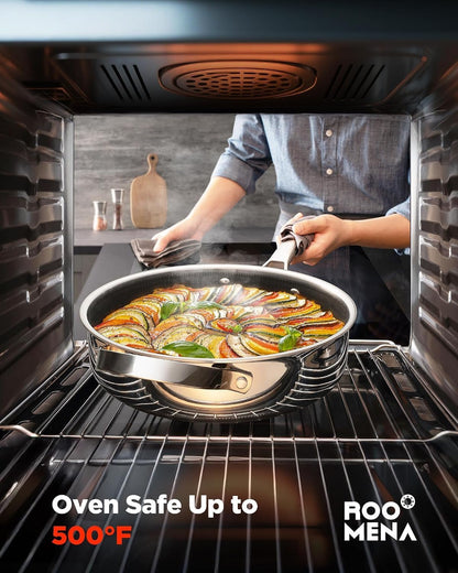 Wok Pan with Lid, Hybrid Ceramic 13 Inch Tri-Ply Stainless Steel Woks & Stir-Fry Pans Nonstick, Non-Toxic, PFAS/PFOA/PTFE Free, Metal Utensil Safe, Dishwasher & Oven Safe, Induction Compatible2