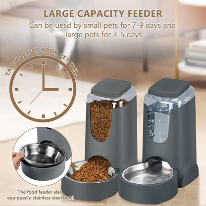 Automatic Cat Feeder and Water Dispenser with Stainless Steel Bowl Dog Gravity Food Feeder and Waterer for Small Medium Pets Puppy Kitten 1 Gallon X 25