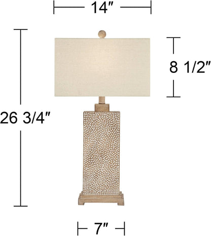 Caldwell 26 3/4" Tall Table Lamps Set of 2 Hammered Base Farmhouse Rustic | Faux Wood Earth Bedroom Living Room House Home Bedside Nightstand Office Family Oatmeal Rectangular Shade4
