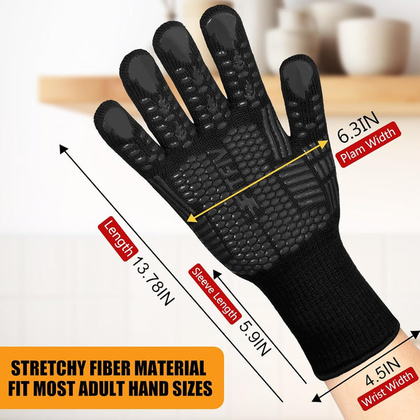 BBQ Gloves, 1472°F Heat Resistant with Silicone Grip Oven Mitts | Non-Slip Grip, for BBQ, Grilling, Oven, Smoker, Cooking and Baking2