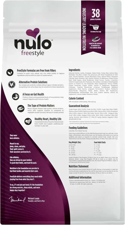 Nulo Freestyle Small Breed Dog Food Dry - Salmon & Lentils, Puppy & Adult Grain Free Dog Food, Natural, High Protein, Smaller Sized Kibble with BC30 Probiotic for Healthy Digestion Support, 6Lb Bag11