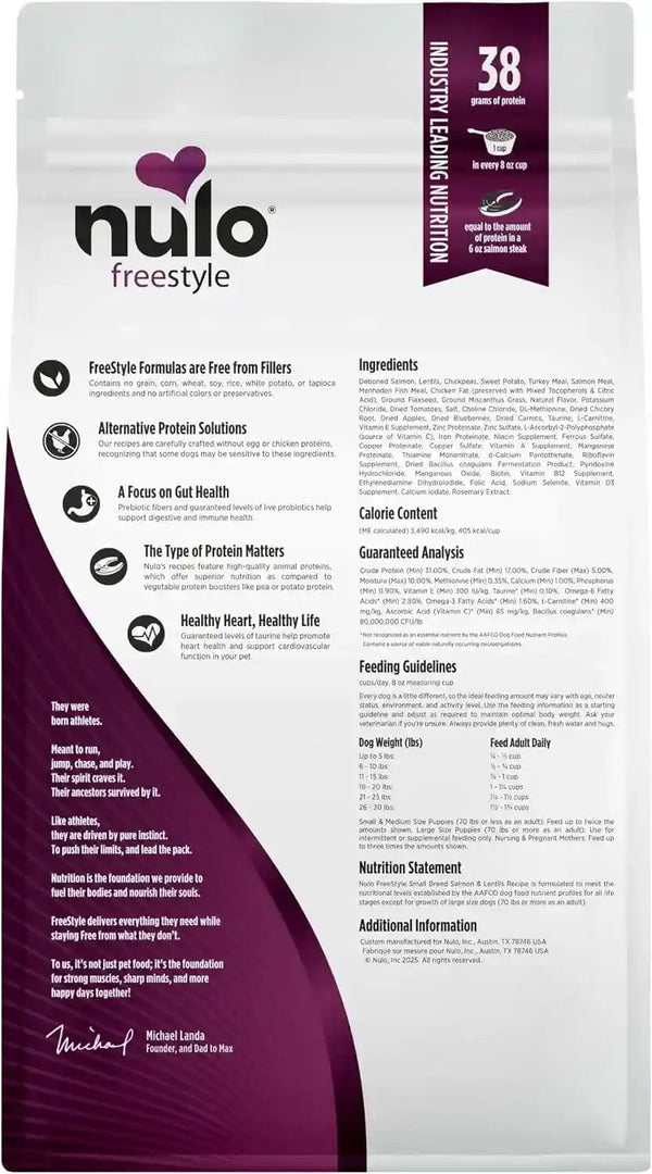Nulo Freestyle Small Breed Dog Food Dry - Salmon & Lentils, Puppy & Adult Grain Free Dog Food, Natural, High Protein, Smaller Sized Kibble with BC30 Probiotic for Healthy Digestion Support, 6Lb Bag11