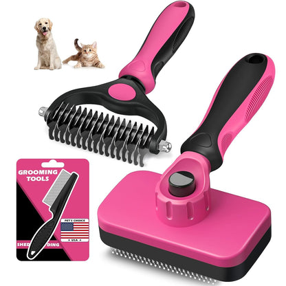 Professional 3PCS Self Cleaning Slicker Brush & Pet Grooming Rake & Flea Comb for Dogs,Cats and Horses | Double-Sided Dematting Comb & Skin Friendly Deshedding Grooming Tool | Pet Supplies (Blue)11