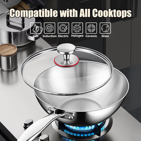 8.66 Inch 5-Ply Clad Stainless Steel Wok with Lid & Steamer Coating-Free(No | Multi-Layer Construction Flat Bottom Wok with Even Heating for Stir Fry Cooking on Every Stovetop Type5
