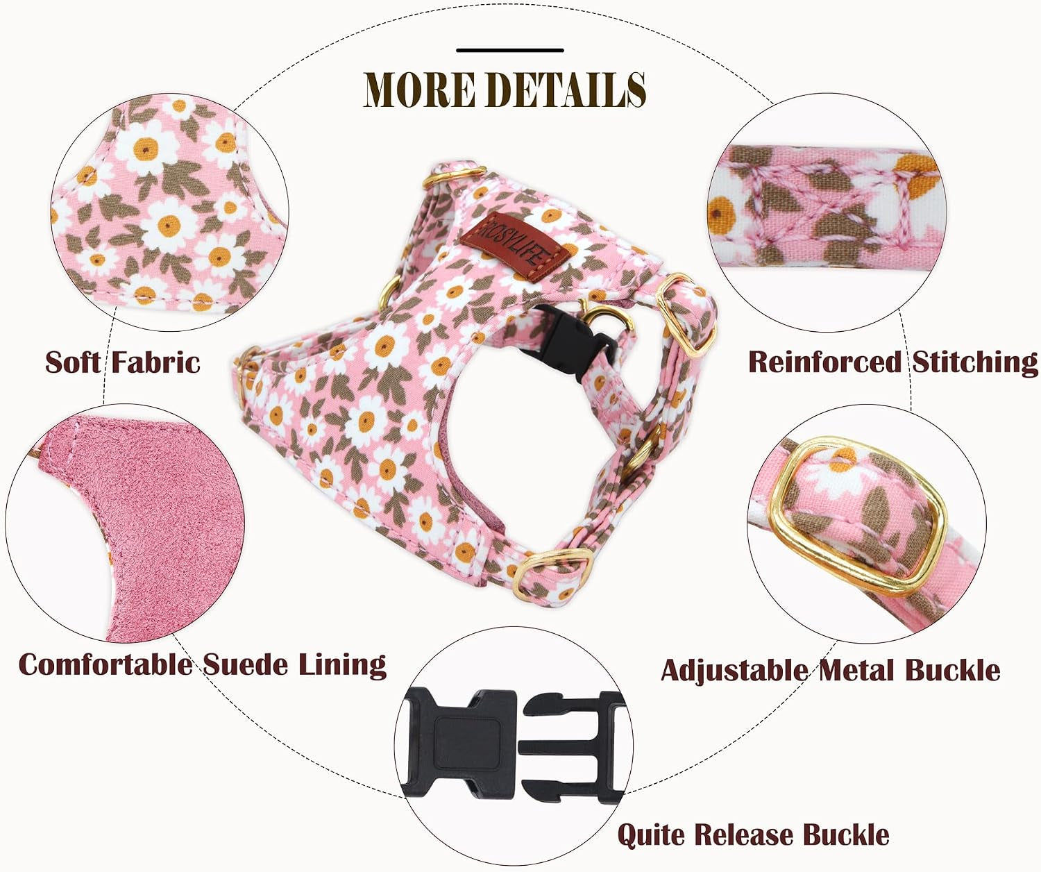 no-pull-dog-harness-leash-set-adjustable-xx-small-pink-daisy-fashionable-cute-stylish-escape-proof-includes-leash