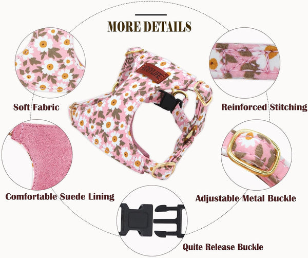 No Pull Dog Harness & Leash Set, Adjustable Xx-Small, Pink Daisy, Fashionable, Cute, Stylish, Escape Proof, Includes Leash4