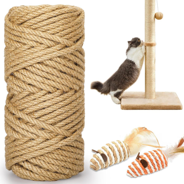 328FT 1/4 Inch Cat Scratching Sisal Rope for Cat Trees & Posts | Thick White Jute Rope with 2 Cat Mouse Toys for Scratch Posts, Cat Towers & DIY Projects9