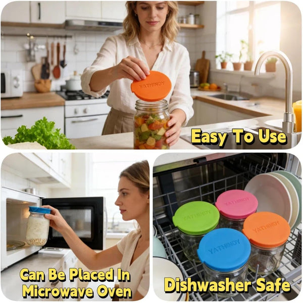 ORIGINAL CREATOR-4 Pack Silicone Mason Jar Lids for Ball, Kerr and More,Fit Regular Mouth & Wide Mouth Storage Caps for Mason/Canning Jars,Leak-Proof,Dishwasher Safe(Single-Color)5