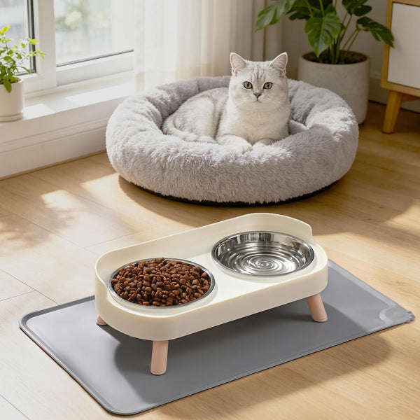 Loejan Elevated Cat Bowls Set - Raised Cat Food and Water Bowl Set with Non Slip Stand - Pet Feeding Station with 2 Stainless Steel Bowls with Splash Proof Guard7