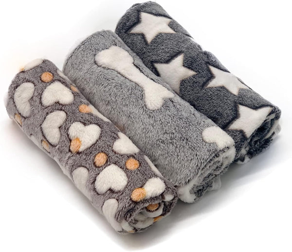 1 Pack 3 Puppy Blankets Super Soft Warm Sleep Mat Grey Cute Print Blanket Fluffy Fleece Pet Blanket Flannel Throw Dog Blankets for Small Dogs Puppy Dogs Fluffy Cats,Bone-Small(23"X15")9