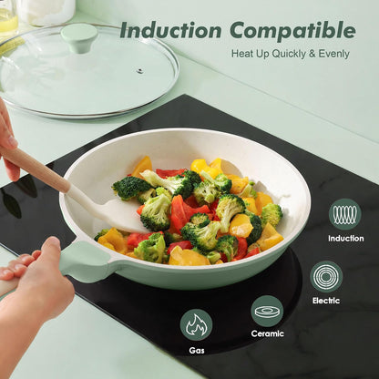 Nonstick Ceramic Frying Pan 11-Inch, Healthy Non Toxic Skillet, Induction Compatible Omelet Pan with Heat Resistant Handle, Pfas-Free, Mint Green5