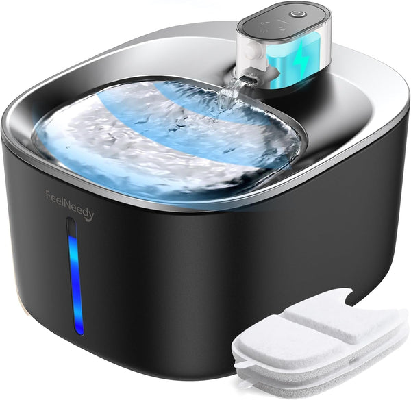 FEELNEEDY Wireless Cat Water Fountain Stainless Steel with Sensor, 4000Mah Battery Operated, 4L/135Fl Oz Pet Water Fountain for Cats Dogs, Ultra Quiet Cat Drinking Fountain with 2 Filters (YPD-C004S)10