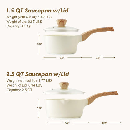 1.5 & 2.5 Quart Ceramic Sauce Pan Sets with Lid, Cooking Pots Set, Nonstick Saucepan Set with Pour Spout, Small Kitchen Pot, Non Toxic Saucepot, Induction Comptable, PFOA PTFE PFAS Free7