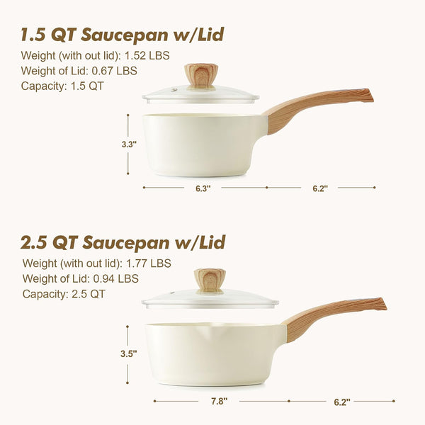 1.5 & 2.5 Quart Ceramic Sauce Pan Sets with Lid, Cooking Pots Set, Nonstick Saucepan Set with Pour Spout, Small Kitchen Pot, Non Toxic Saucepot, Induction Comptable, PFOA PTFE PFAS Free7