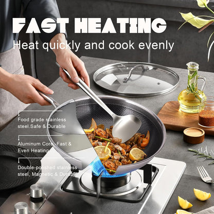 Hybrid Wok, 13 Inch Wok with Lid,Stainless Steel Woks & Stir-Fry Pans Non Stick, PFOA Free Cookware, Dishwasher and Oven Safe, Compatible with Induction5