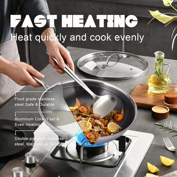 Hybrid Wok, 13 Inch Wok with Lid,Stainless Steel Woks & Stir-Fry Pans Non Stick, PFOA Free Cookware, Dishwasher and Oven Safe, Compatible with Induction5