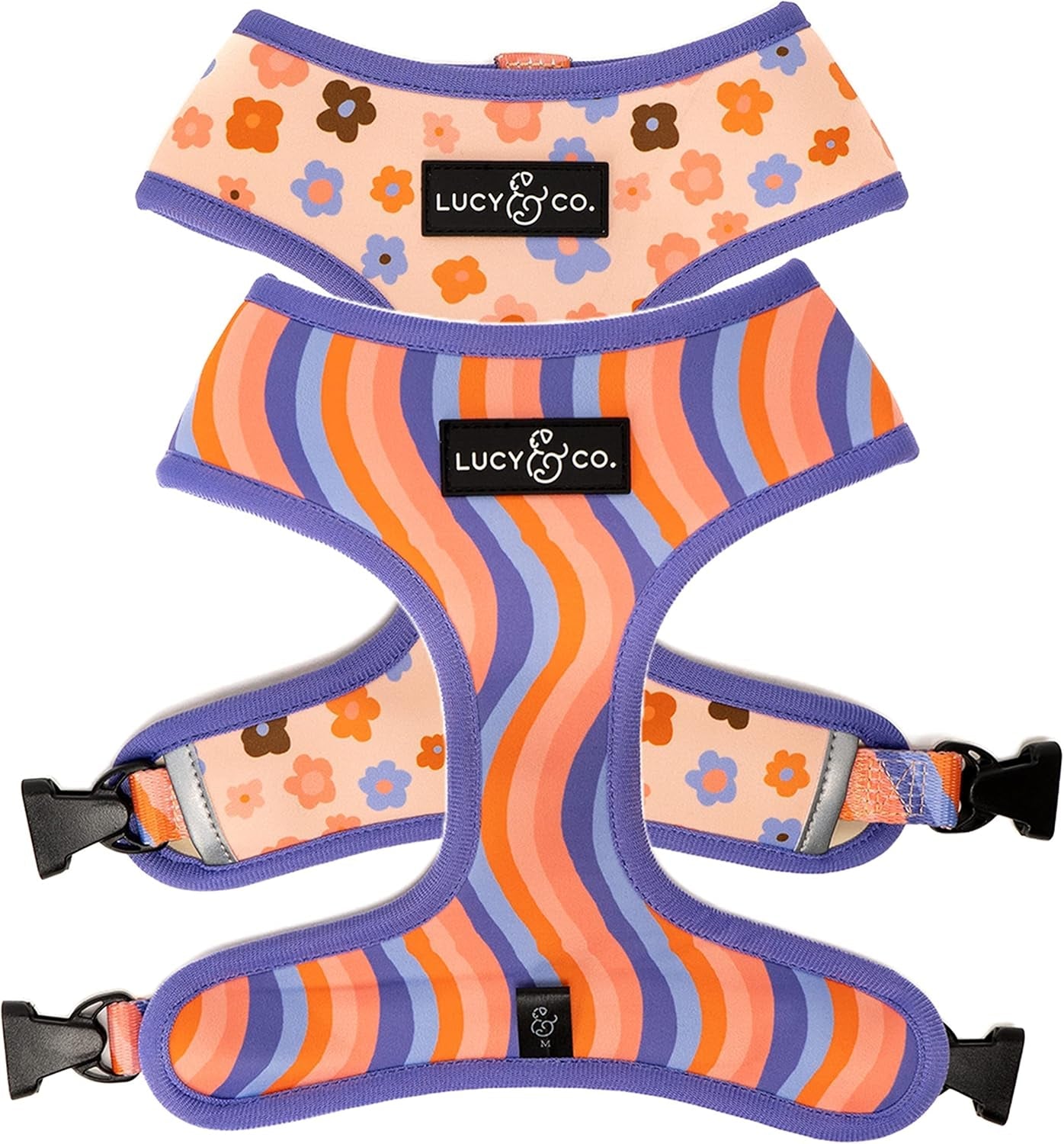 lucy-co-reversible-dog-harness-water-repellent-neoprene-dual-print-design-easy-swap-style-adjustable-comfort-fit-take-a-bow-reversible-harness-small