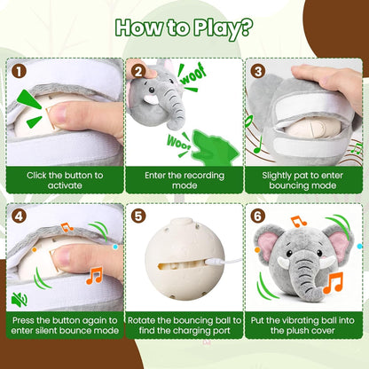 Interactive Dog Toys, Self Moving Dog Toy with Squeaky Bouncing Ball & Jumping Music Recording Mode, Rechargeable Vibrating Dogs Toy for Small Medium Large Dogs to Keep Them Busy (Elephant)6
