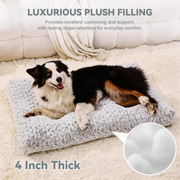 Orthopedic Dog Bed for Dogs, Calming Plush Dog Mat with Thick Cushion Support, Washable Fluffy Pet Bed with Non-Slip Bottom, Soft Indoor Dog Crate Bed (Gray, 41.0" L X 27.0" W X 4.0" Th)8