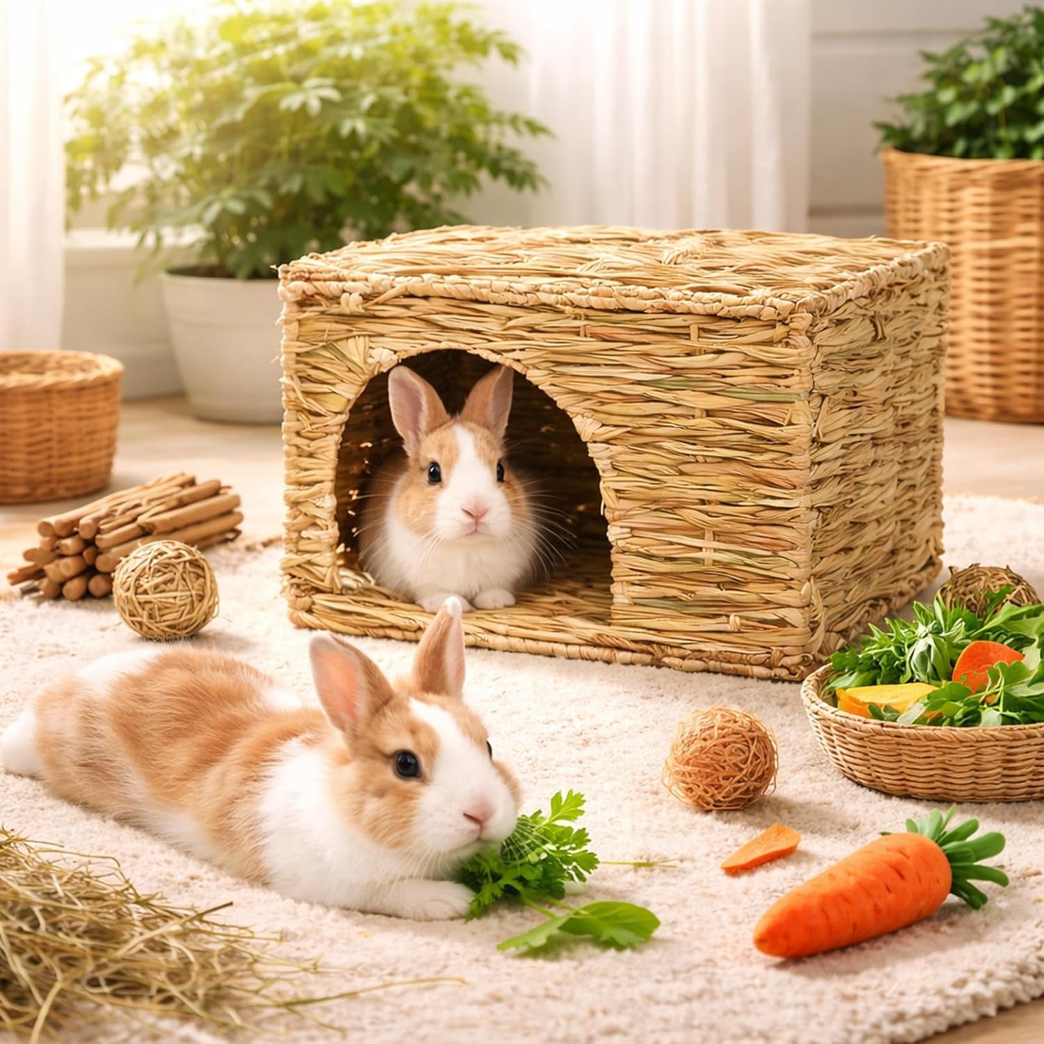 hercocci-extra-large-grass-house-for-rabbit-foldable-comfortable-house-small-animal-hut-play-hideaway-bed-hay-mat-chew-toy-for-bunny-guinea-pig-hamster-chinchilla-1-pack