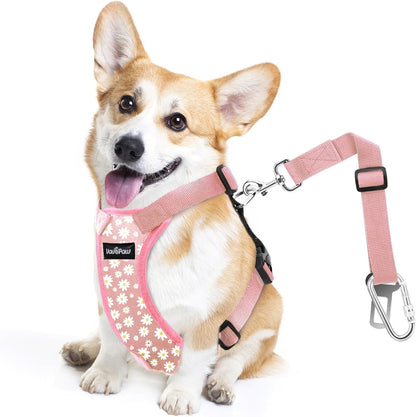 Vavopaw Dog Seat Belt Vest Harness for Car,2 in 1 Seatbelt Buckle | Soft Breathable Mesh,Adjustable Buckle,Nylon,Heavy Duty Pet Safety Seat Belts for Small Medium Large Pets,Black,L44