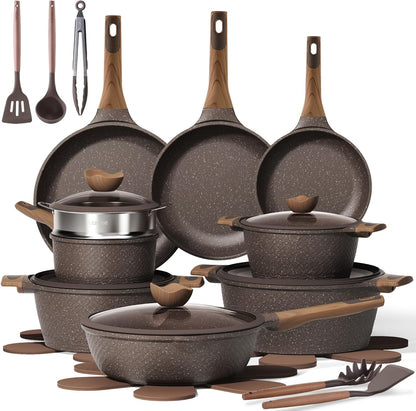 26Pcs Pots and Pans Set, Nonstick Cookware Sets | Induction Kitchen Cooking Set, Special Texture Design, Ultra Durable, Easy Food Release, Even Heating, with Frying Pans Set1