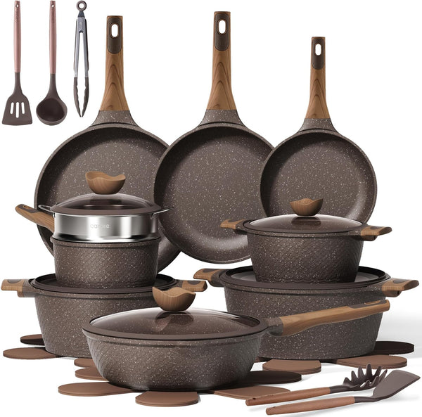 26Pcs Pots and Pans Set, Nonstick Cookware Sets | Induction Kitchen Cooking Set, Special Texture Design, Ultra Durable, Easy Food Release, Even Heating, with Frying Pans Set1