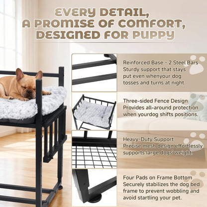Beside Dog Bed and Mattress Set - Metal Three-Sided Fence Pet Dogs Bed Frame, Adjustable Height Dogs Bed Extension Attachment for Human Bed, for Small/Medium Puppy(25.5''L X 17.7''W)8