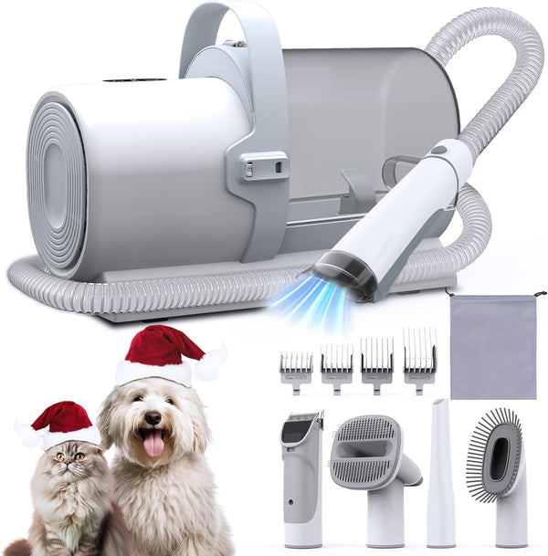FIXR Dog Grooming Vacuum, All-In-One Pet Grooming Kit with Hair Clipper & Shedding Brush, Low Noise 12,000Pa Dog Hair Remover Vacuum, Pet Groomer Set with Cleaning Brushes, PG019