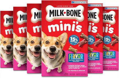 Milk-Bone Flavor Snacks Mini’S Dog Biscuits, Flavored Crunchy Dog Treats, 36 Oz. Canister | 5 Calories per Treat, 15% Protein, 3 Flavors per Canister (Beef, Chicken & Bacon, Naturally & Artificially Flavored)14