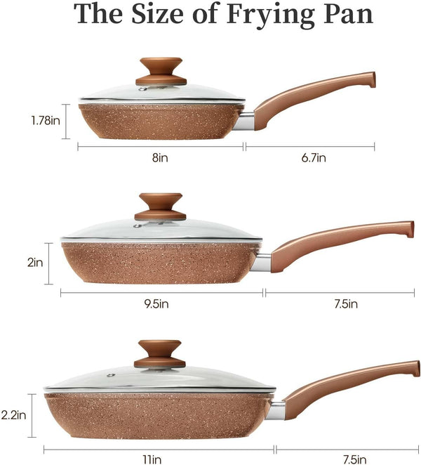 Nonstick Ceramic Frying Pans Skillets Set with Lid 8"+9.5"+11" | No Toxic Egg Omelette Frying Pan Set, All Stove Compatible, Healthy Granite Induction Cooking Pan, PFOA & PFAS Free6