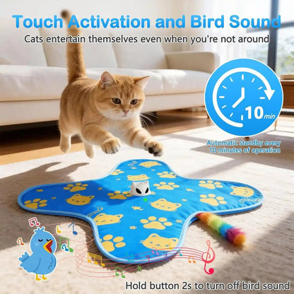 Interactive Cat Toys for Indoor Cats, Rechargeable Hide & Seek Toy | Touch Activated, 3 Speed Modes, Realistic Bird Chirps, 10-Min Auto Shutoff, Hidden Feather Wand for Bored Adult Cats, Blue3