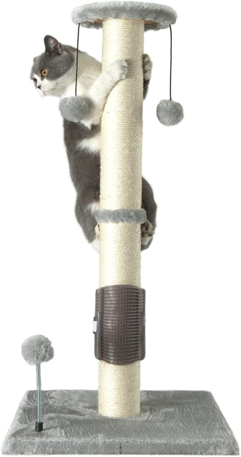 peekab-32-tall-cat-scratching-post-sisal-scratch-posts-with-hanging-ball-and-self-massage-brush-vertical-scratcher-for-indoor-cats-and-kittens-gray-32inches