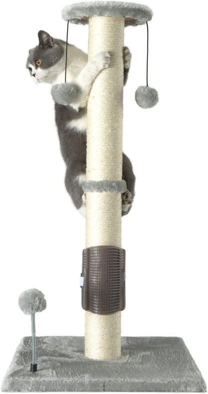 PEEKAB 32" Tall Cat Scratching Post Sisal Scratch Posts,With Hanging Ball and Self-Massage Brush Vertical Scratcher for Indoor Cats and Kittens Gray 32Inches10