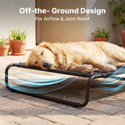 Veehoo Cooling Elevated Dog Bed, Outdoor Dog Bed for Large Dogs, Raised Dog Cot with Thickened Frame, Durable Teslin Mesh & Anti-Slip Rubber Feet, Pet Hammock for Indoor or Camping, 41" X 26", Black2