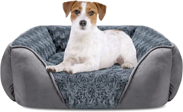 INVENHO Rectangle Washable Orthopedic Dog Bed for Small, Medium and Large Dogs, Soft Calming, Sleeping Puppy Bed Durable Pet Cuddler with Anti-Slip Bottom, S (20"X19"X6")14
