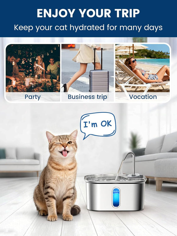 Cat Water Fountain Stainless Steel for Cats Indoor 2.5L 85Oz by Bpa-Free SUS304, Effective 6-Layer Filter Cat Fountain for Drinking 20Db Ultra Quiet Metal Pet Water Fountain (Fountain+1 Filter)9