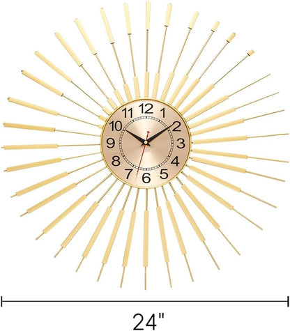 Large Wall Clocks for Living Room Decor 24 Inch Gold Starburst Wall Clock, Silent Non-Ticking Metal Wall Clocks Battery Operated, Mid Century Boho Farmhouse Modern Art Decor for Bedroom Office5