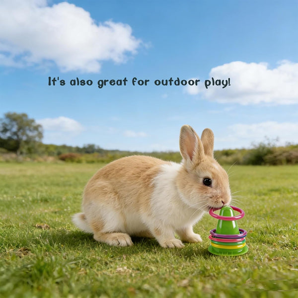 Rabbit Training Ring Toy, Puzzle Toy for Bunnies, Stacking Cups for Rabbits with 5 Rings Random Color for Small Animals Playing Indoor Outdoor5