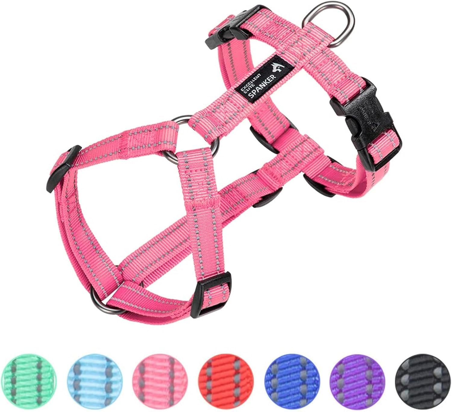 excellent-elite-spanker-no-pull-dog-harness-reflective-nylon-vest-l-shaped-adjustable-easy-pet-harness-for-small-medium-large-breeds-dogs-walking-training-black-redpink-m