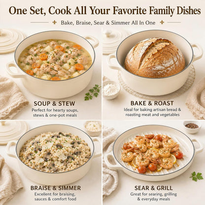 Enameled Cast Iron Dutch Oven Set - 4 Piece Cookware Set with Lids | 4.8Qt, 2.6Qt and 1.3Qt Dutch Ovens, Stackable Cast Iron Pots and Pans Sets for Bread Baking, Slow Cooking and Roasting, White6