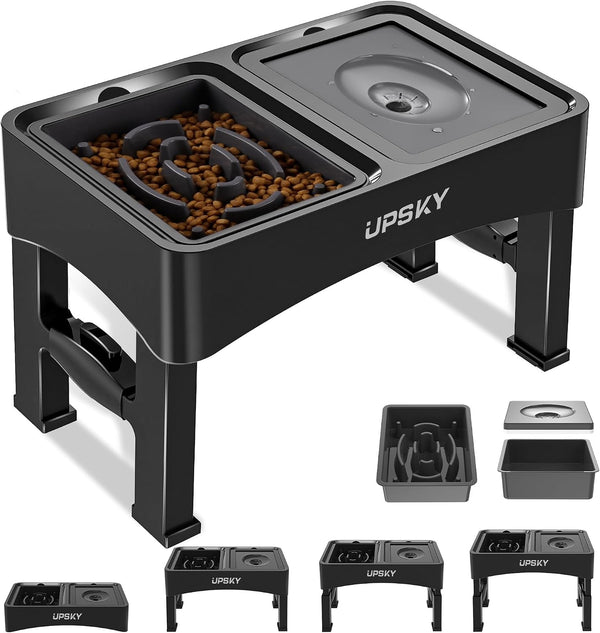 UPSKY 2-In-1 Elevated Dog Bowls Slow Feeder, 4 Height Adjustable Raised Bowl Stand, No Spill Dog Water Bowls, Anti-Slip Food and Water Bowls for Small Medium Dogs(Not Include Stainless Steel Bowl)9