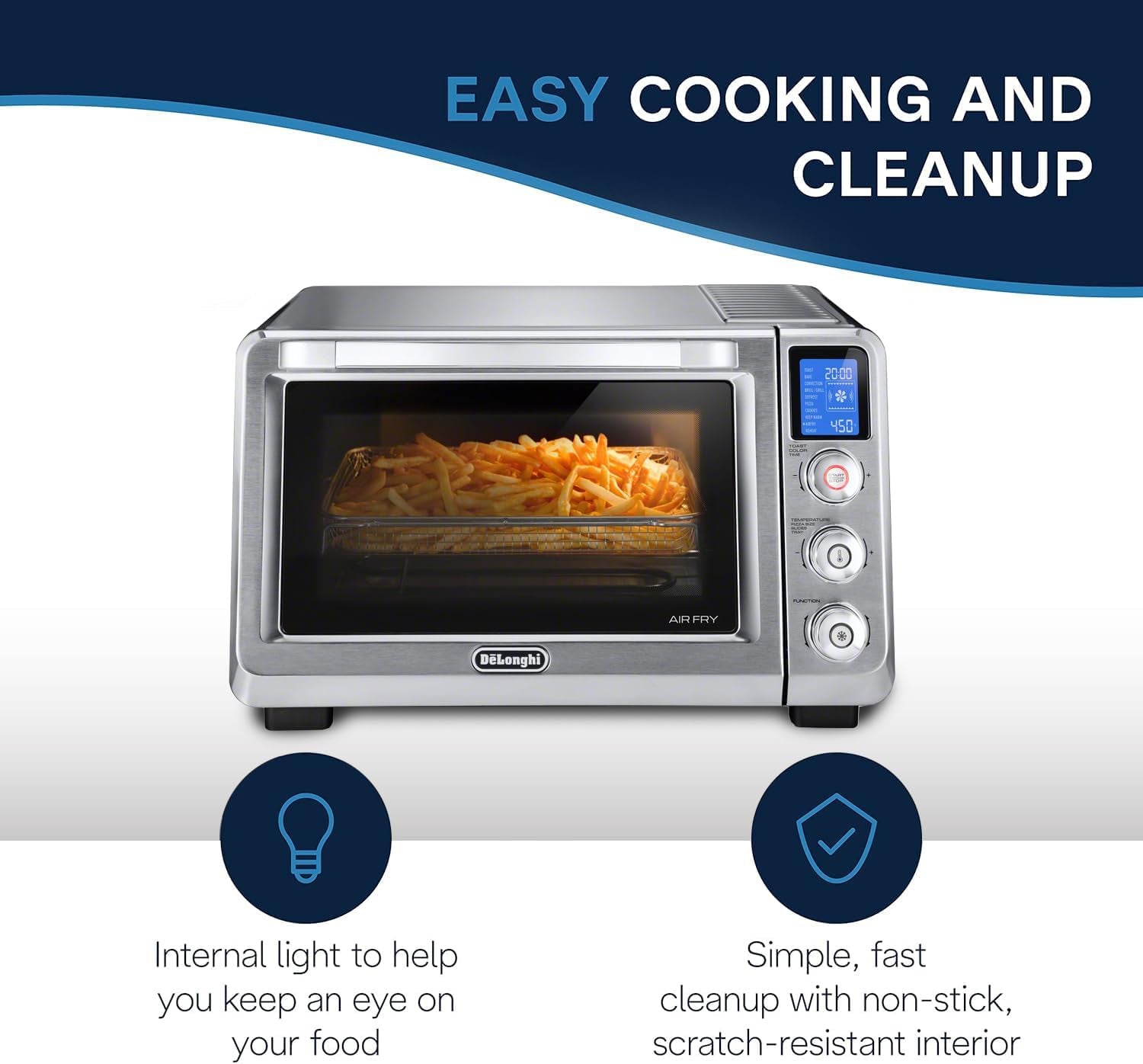 delonghi-10-in-1-digital-airfryer-24l-true-convection-toaster-oven-with-internal-light-grills-broils-bakes-roasts-reheats-preset-for-cookie-pizza-1800-watts-stainless-steel
