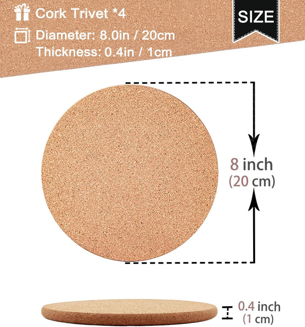 Cork Trivets for Hot Dishes, Hot Pots and Pans, 8 Inch 4 Pcs | High Density Thick Cork Trivet, Heat Resistant, Large Coaster for Kitchen, Kitchen Essentials, Hot Pads for Countertop3