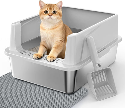 Stainless Steel Litter Box, Extra Large Litter Boxes for Big Cats, Xlarge Metal Cat Litter Box with Lid, Anti-Urine Leakage XL Box with High Sides, Easy Clean, Non-Sticky, Scoop Included13
