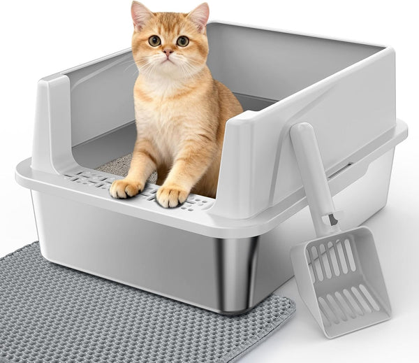 Stainless Steel Litter Box, Extra Large Litter Boxes for Big Cats, Xlarge Metal Cat Litter Box with Lid, Anti-Urine Leakage XL Box with High Sides, Easy Clean, Non-Sticky, Scoop Included13